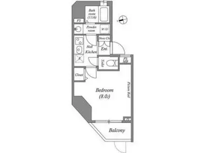 ルクレ上北沢ルネサンスコート(1K/2階)の間取り写真