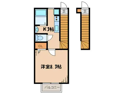 AMOUR KSハウス(1K/2階)の間取り写真