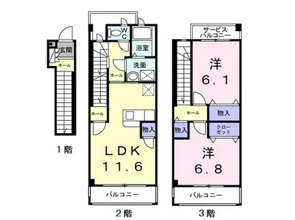 フラワーヒルD(2LDK/2階)の間取り写真