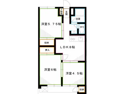 上水ハイツ(3DK/1階)の間取り写真