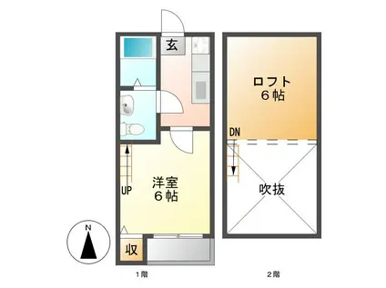 シャトー塩池(1K/2階)の間取り写真