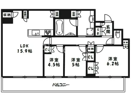 ジオタワー天六(3LDK/24階)の間取り写真