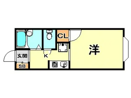 クイーンズコート西灘(1K/2階)の間取り写真