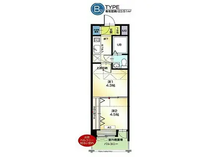 51 PROJECT2100日赤通(2K/11階)の間取り写真