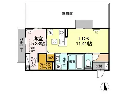 ミーティア皆春(1LDK/1階)の間取り写真