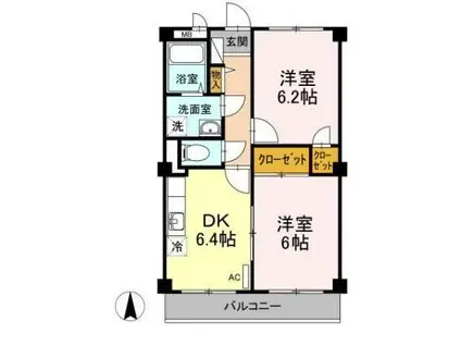 フィネス木太(2DK/2階)の間取り写真