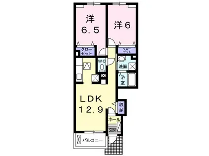 オネスト(2LDK/1階)の間取り写真
