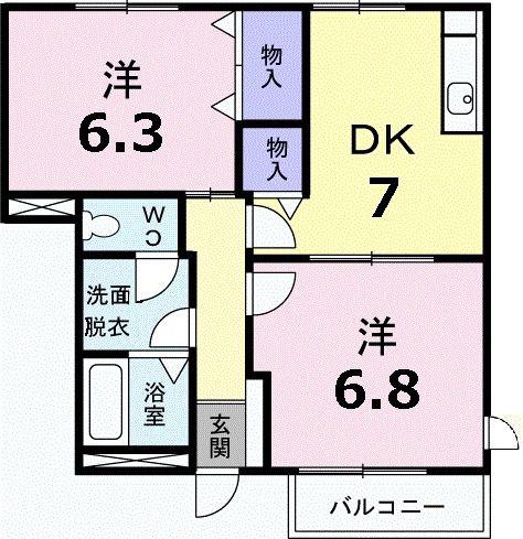 メゾンプリヴェール(2DK/1階)の間取り写真