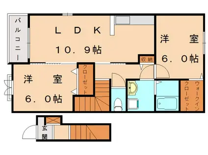 グランドヒルズI(2LDK/2階)の間取り写真