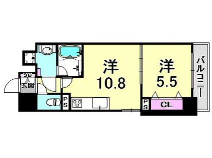 L・ISOBE三宮(1LDK/2階)の間取り写真