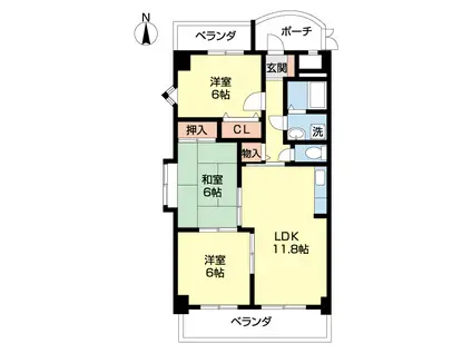 M・十三番丁(3LDK/7階)の間取り写真