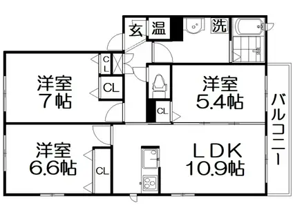 シャーメゾン長尾(3LDK/2階)の間取り写真
