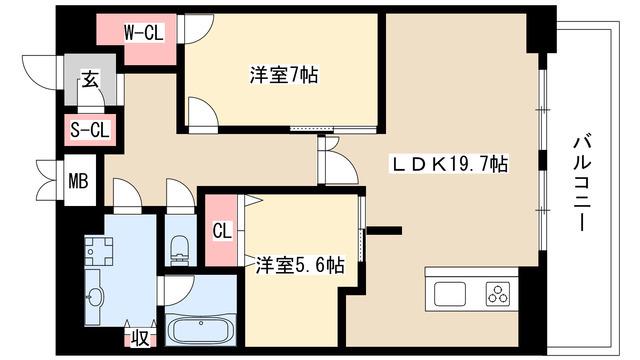 グランルクレ新栄イースト(2LDK/10階)の間取り写真