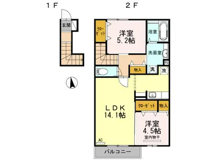 カーサアリエッタA・B・C A棟(2LDK/2階)の間取り写真