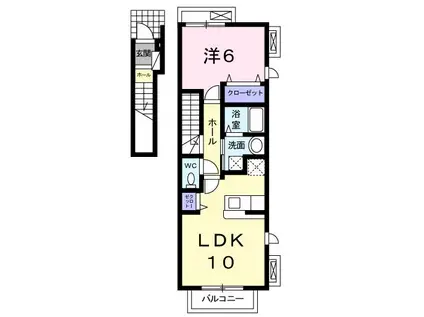 メゾン若園A棟(1LDK/2階)の間取り写真