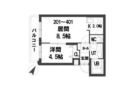 グランメールクラッセ13(1LDK/3階)の間取り写真