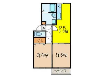 グリーンハイツ森山A棟(2DK/2階)の間取り写真