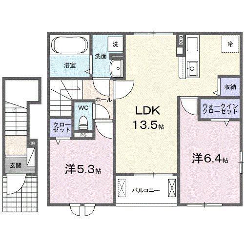 クラール高萩A(2LDK/2階)の間取り写真