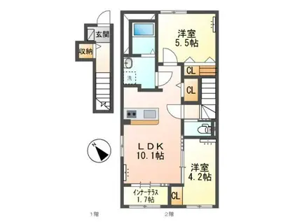 グランソレイユ(2LDK/2階)の間取り写真