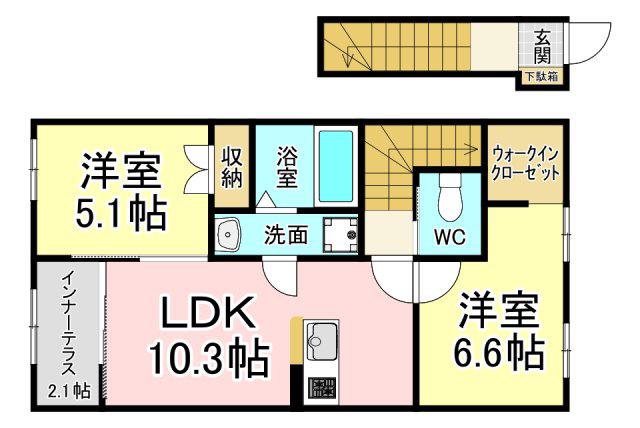 ラグーナ青葉台(2LDK/2階)の間取り写真