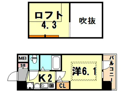 エステムコート三宮駅前ラ・ドゥー(1K/6階)の間取り写真