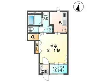 グラーノ(1K/1階)の間取り写真