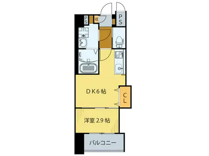 シェルグランデ原町(1DK/9階)の間取り写真