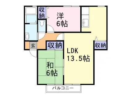 パルクフォンテーヌ(2LDK/2階)の間取り写真