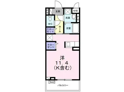フィオーレ東鷹匠(ワンルーム/2階)の間取り写真
