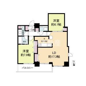 クロスレジデンス大阪新町(2LDK/20階)の間取り写真