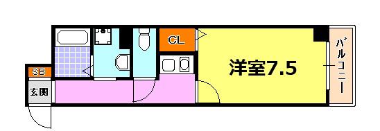 CITYSPIRE神戸元町II(1K/9階)の間取り写真