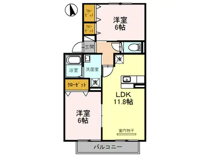 ラ・ピュールメゾン C棟(2LDK/2階)の間取り写真