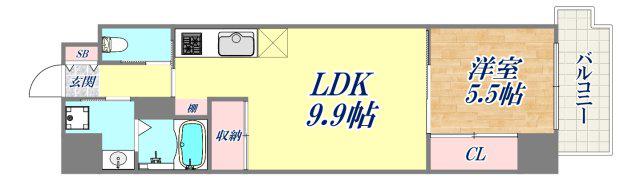ZONNA神戸磯上通(1LDK/2階)の間取り写真