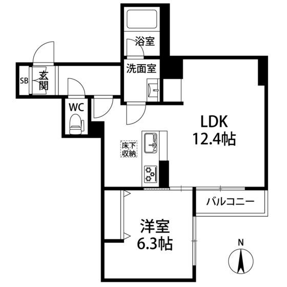 プレミアス長町(1LDK/1階)の間取り写真