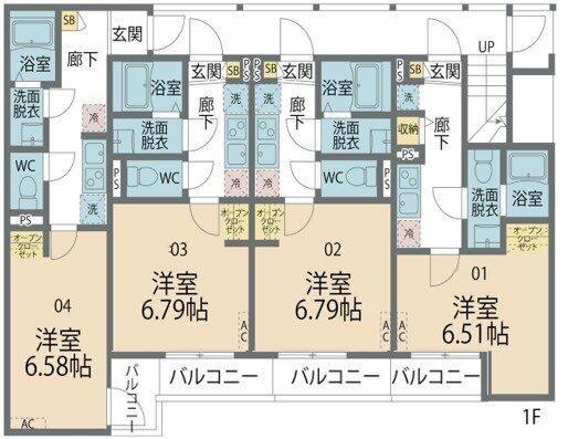 カインドネス本厚木ガーデンⅡ(1K/2階)の間取り写真