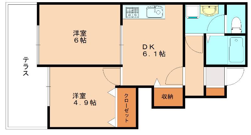 カルムヴィラII(2DK/1階)の間取り写真