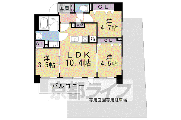 ブランシエスタ山科大塚(3LDK/1階)の間取り写真