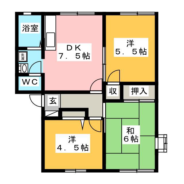 プランドールA(3DK/1階)の間取り写真