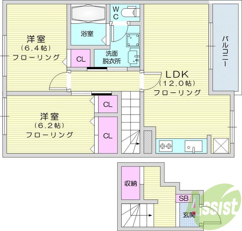 パレシャルマンB(2LDK/2階)の間取り写真