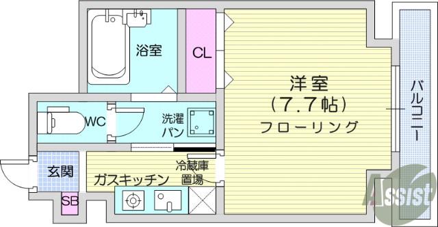 マイルストーン立町(1K/2階)の間取り写真