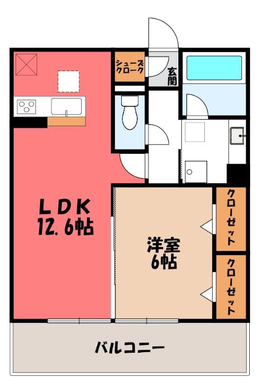 ノーブルラフィネ万平町 B(1LDK/1階)の間取り写真