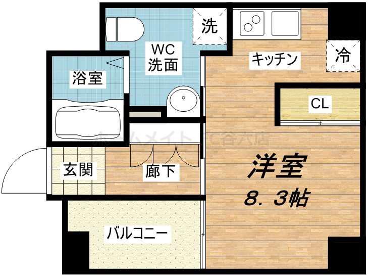 GRANDSTEADY徳井町(1K/3階)の間取り写真