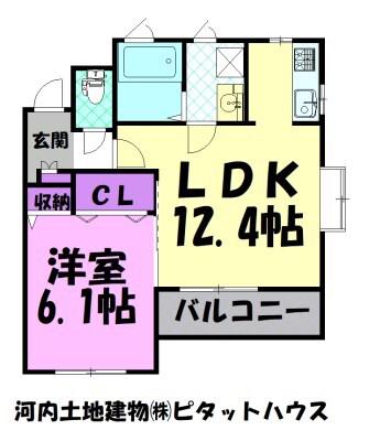 鈴富レジデンスA棟(1LDK/3階)の間取り写真