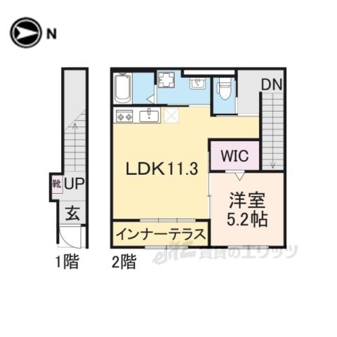 ボヌールQ2(1LDK/2階)の間取り写真