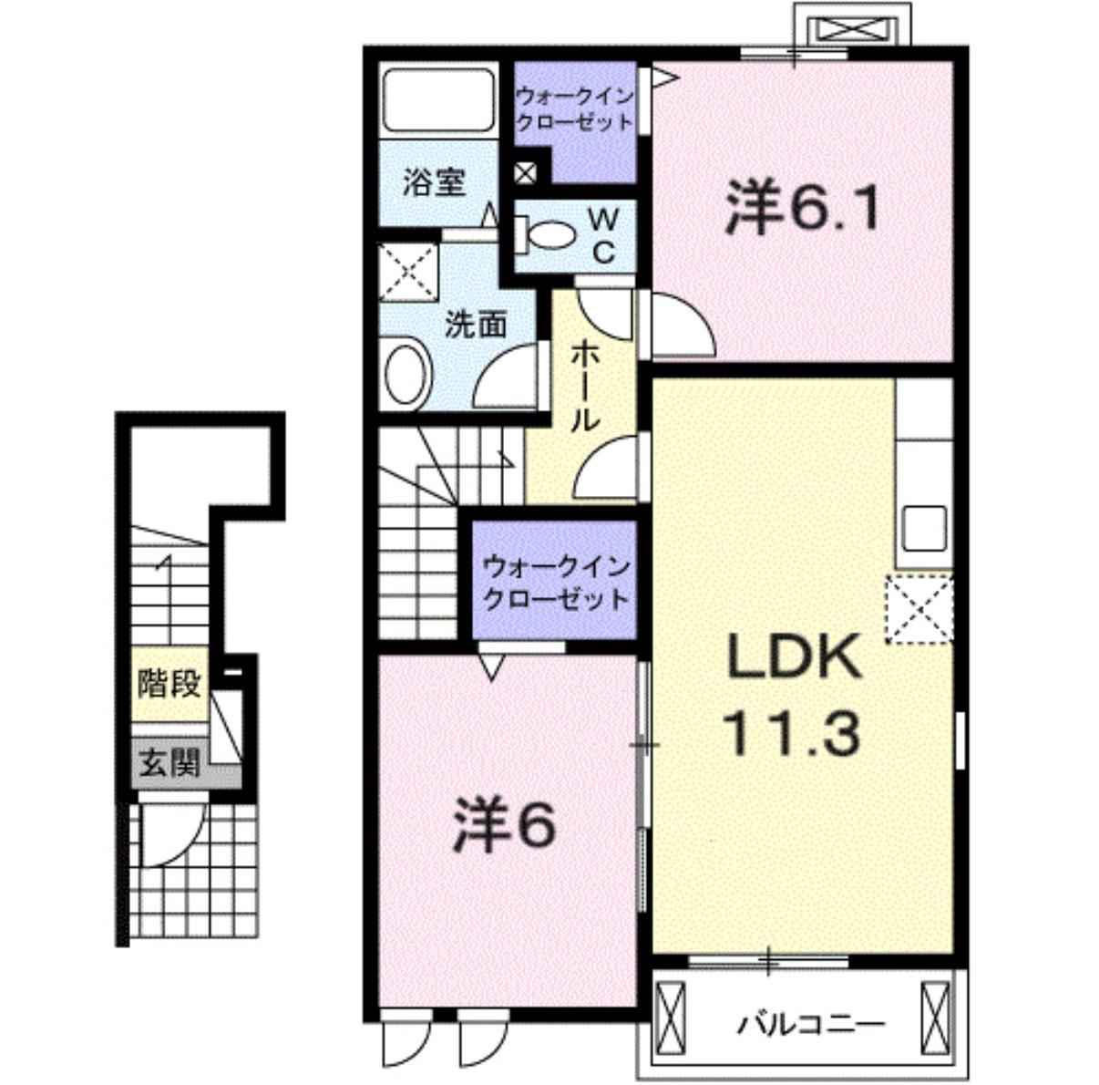 カーサ・アルドーレI(2LDK/2階)の間取り写真