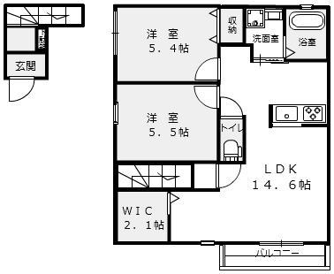 ルシエル西条(2LDK/2階)の間取り写真