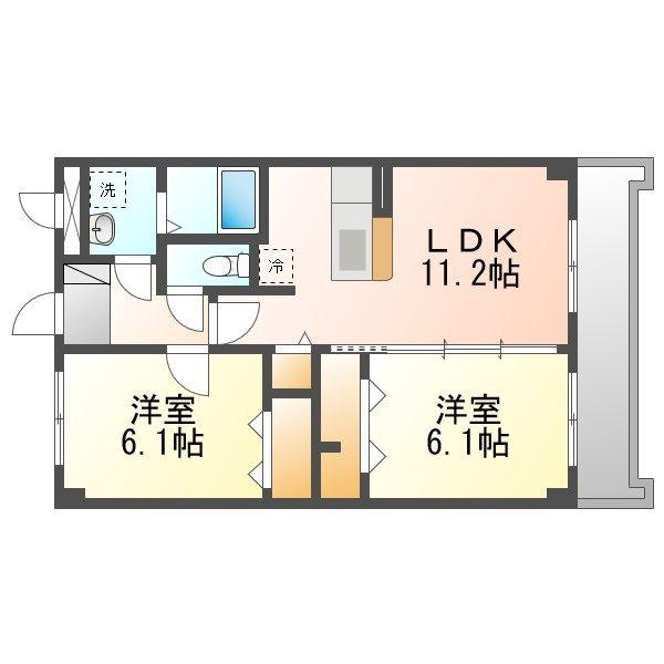 メゾンメルヴェーユ(2LDK/4階)の間取り写真