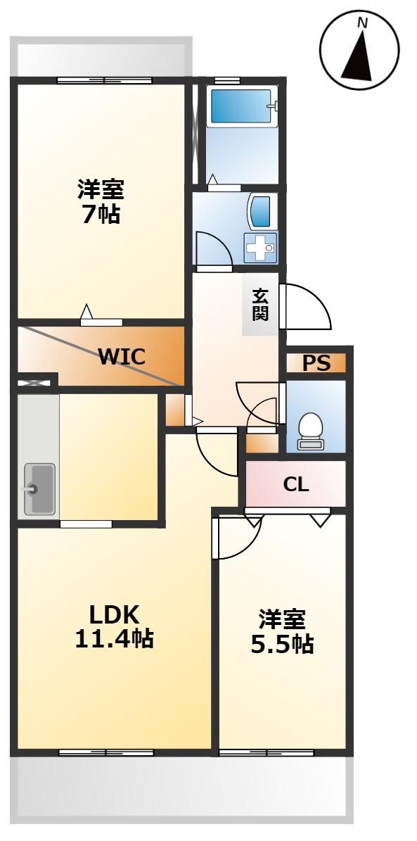 シエールグラン公津の杜(2LDK/1階)の間取り写真