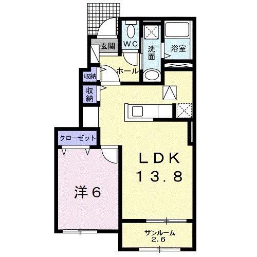 アップタウンα(1LDK/1階)の間取り写真
