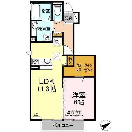 ウィスティリア(1LDK/1階)の間取り写真